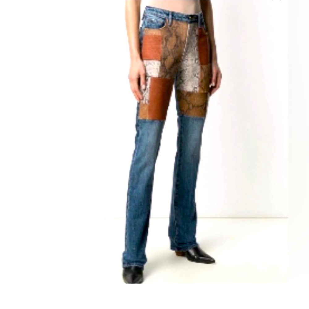 Frame Le Mini Boot Snakeskin Leather Patchwork Front Jeans Mid Rise